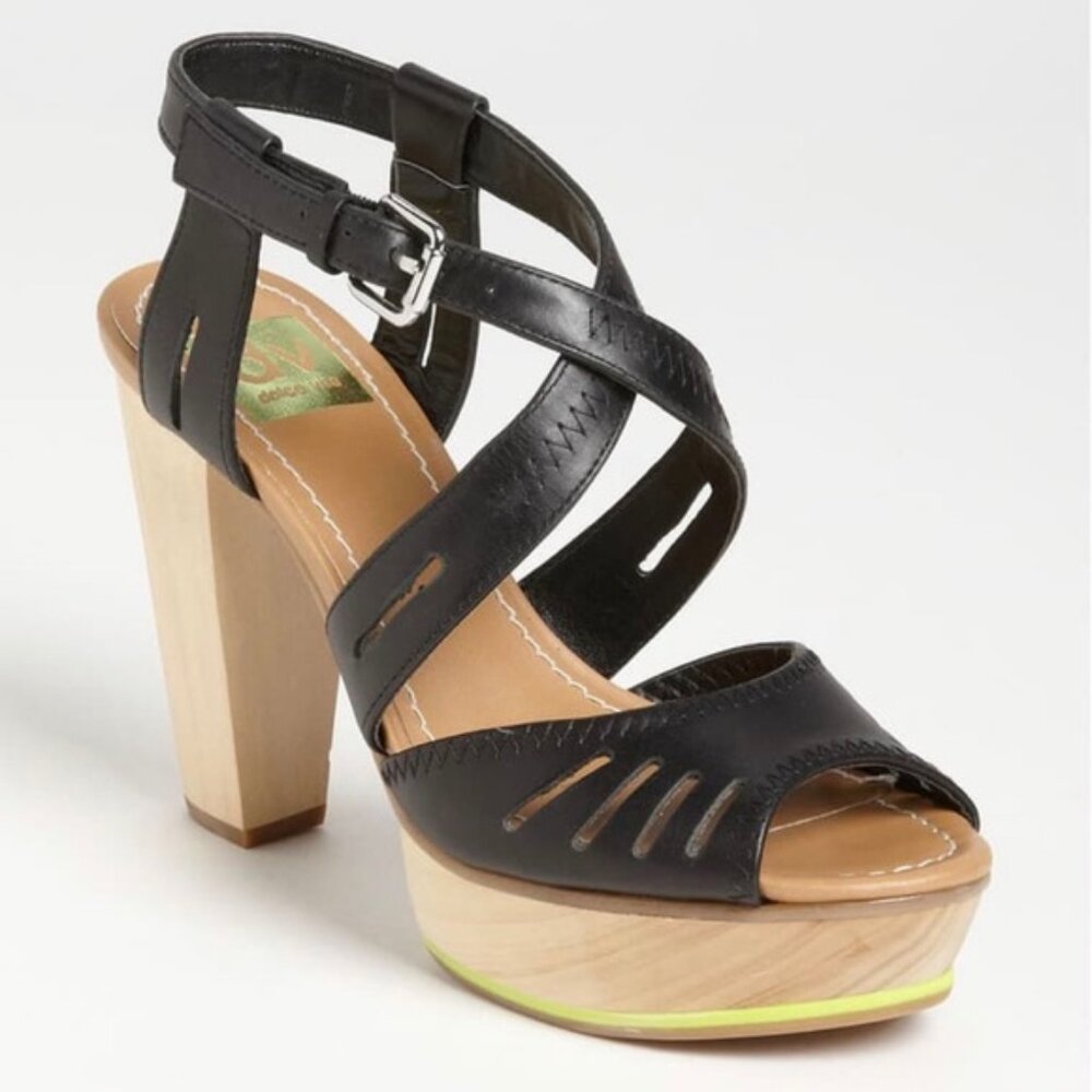 DV by Dolce Vita  Strappy Platform Sandals Black and Cream, Women Size 9.5